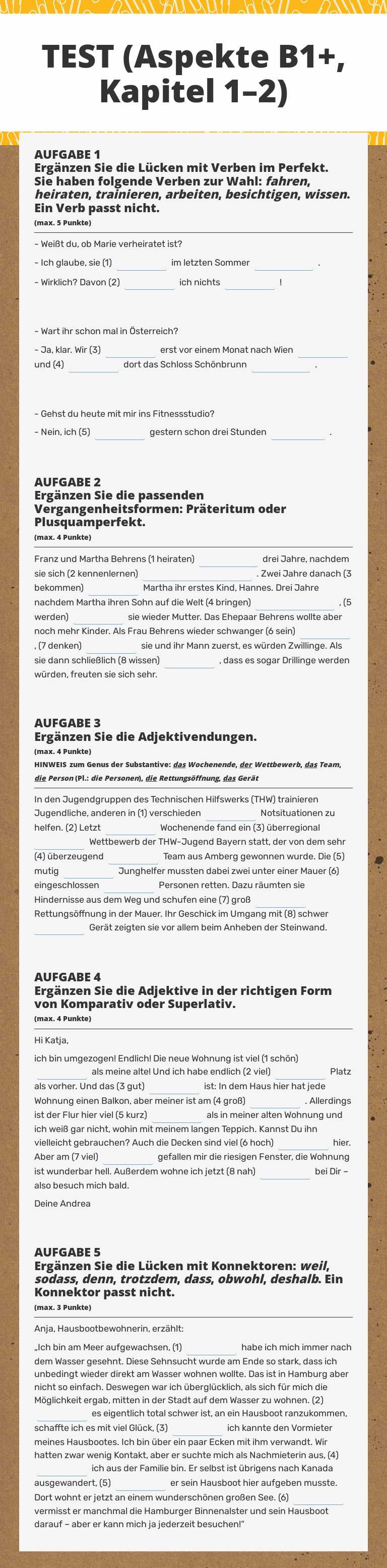 TEST 
(Aspekte B1+, Kapitel 1–2) Other worksheet preview