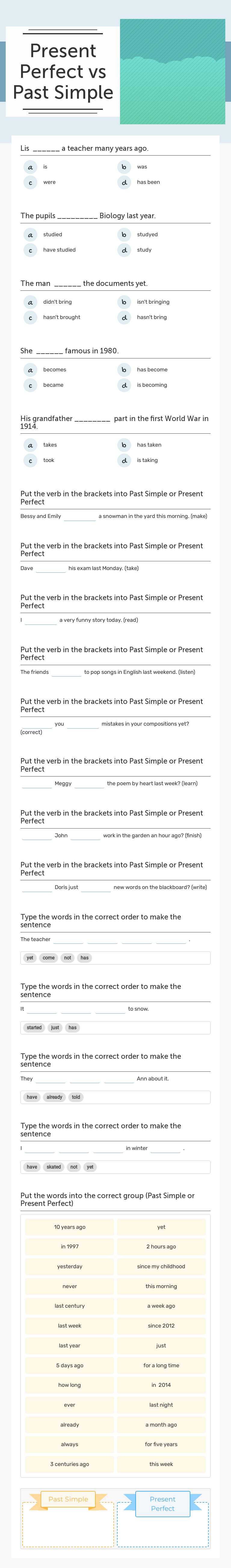 Present Perfect vs Past Simple worksheet preview image