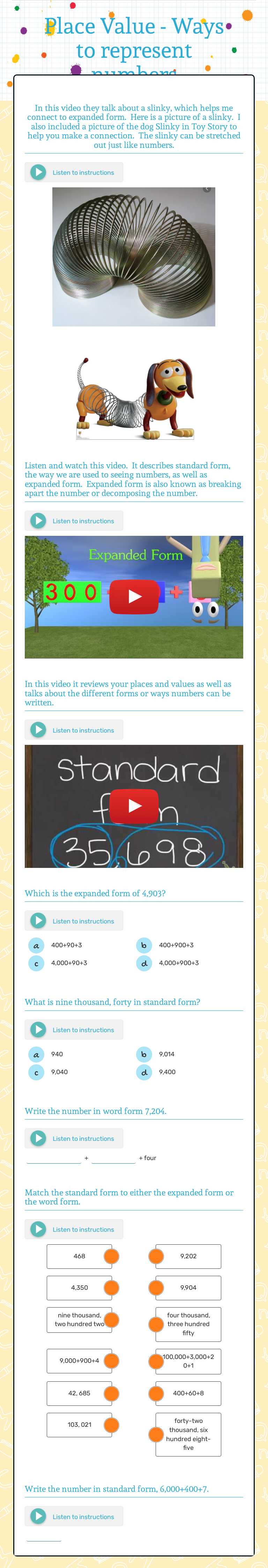 Place Value -  Ways to represent numbers Grade 3 worksheet preview