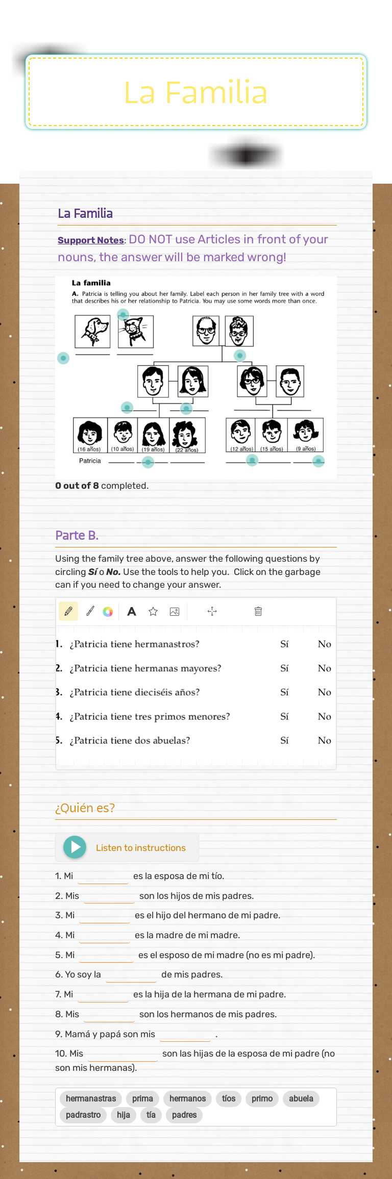 La Familia Grade 7 worksheet preview