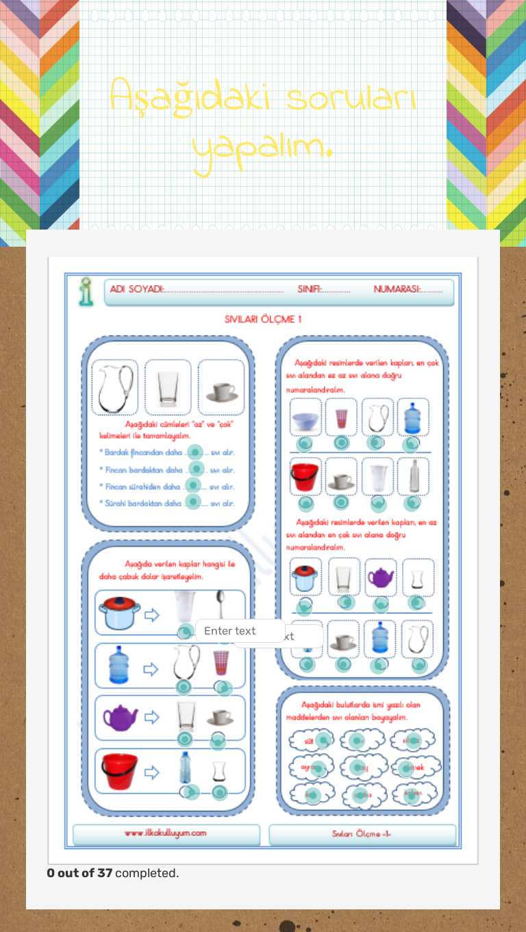 Aşağıdaki soruları yapalım. worksheet preview image