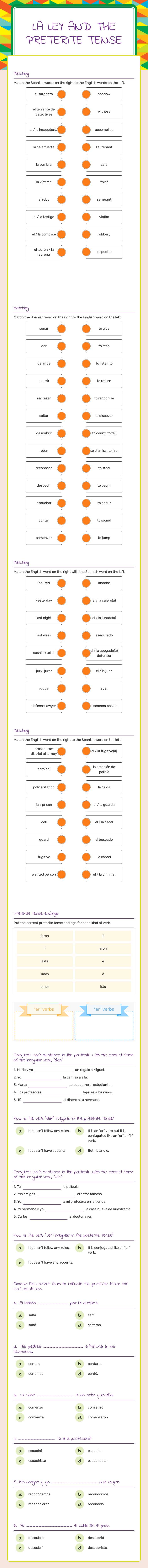 La Ley and the preterite tense worksheet preview image