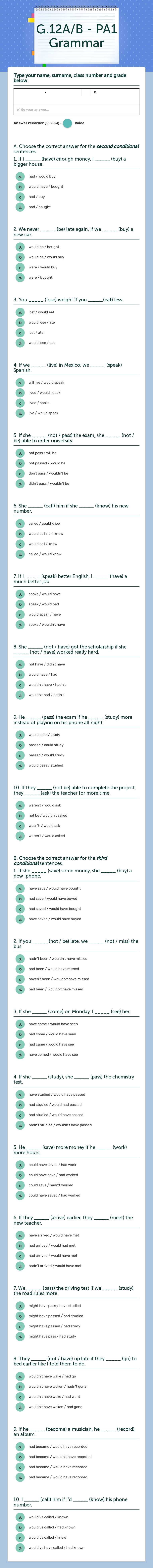 G.12A/B - PA1 Grammar worksheet preview image
