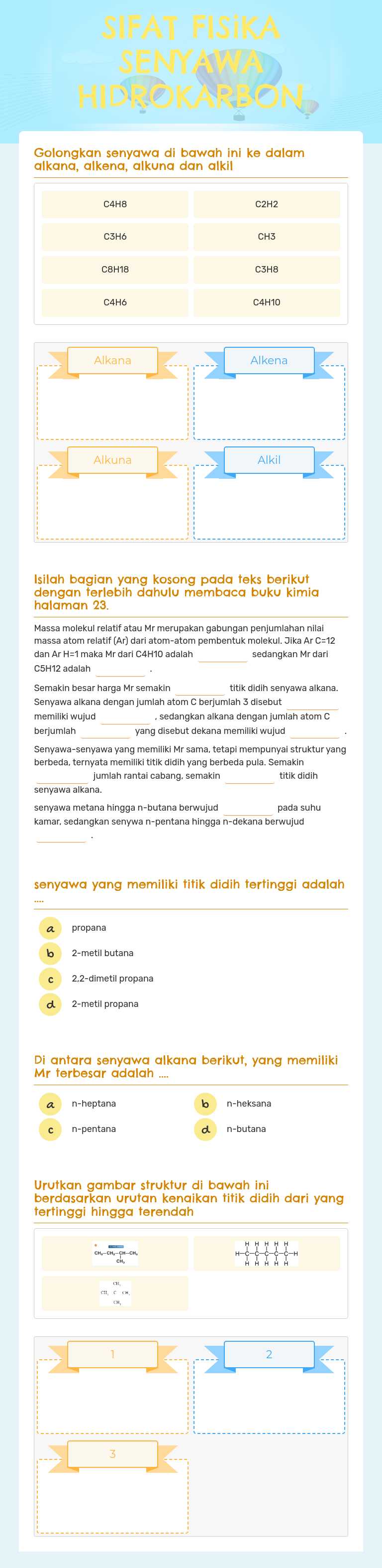 SIFAT FISiKA SENYAWA HIDROKARBON worksheet preview image