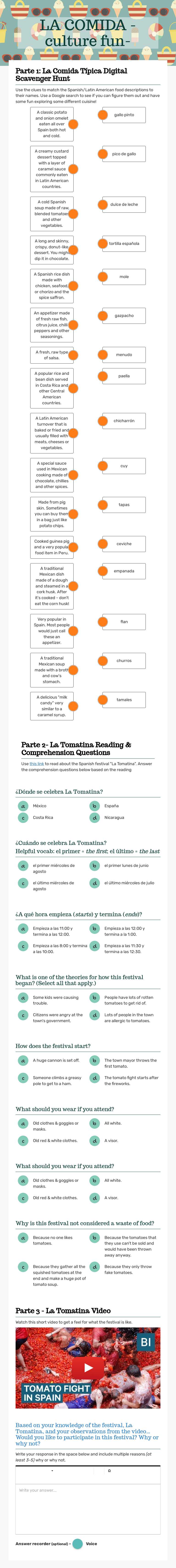 LA COMIDA
-culture fun- worksheet preview image
