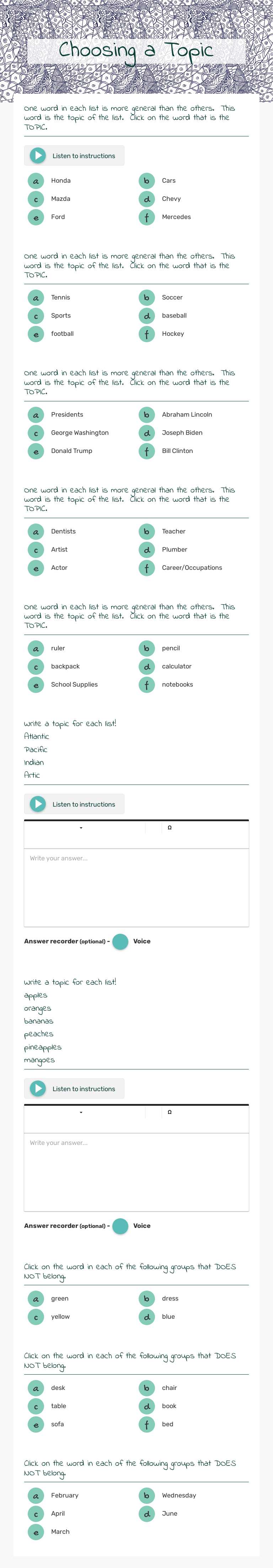 Choosing a Topic worksheet preview image