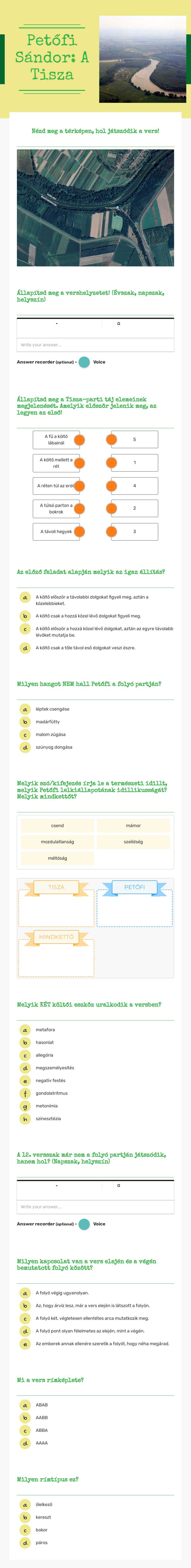 Petőfi Sándor:
A Tisza worksheet preview image