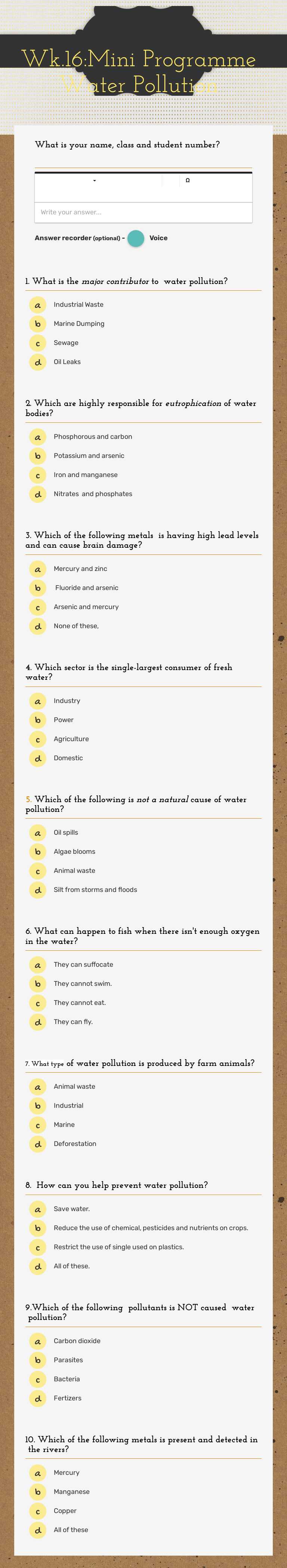 Wk.16:Mini Programme Water Pollution worksheet preview image