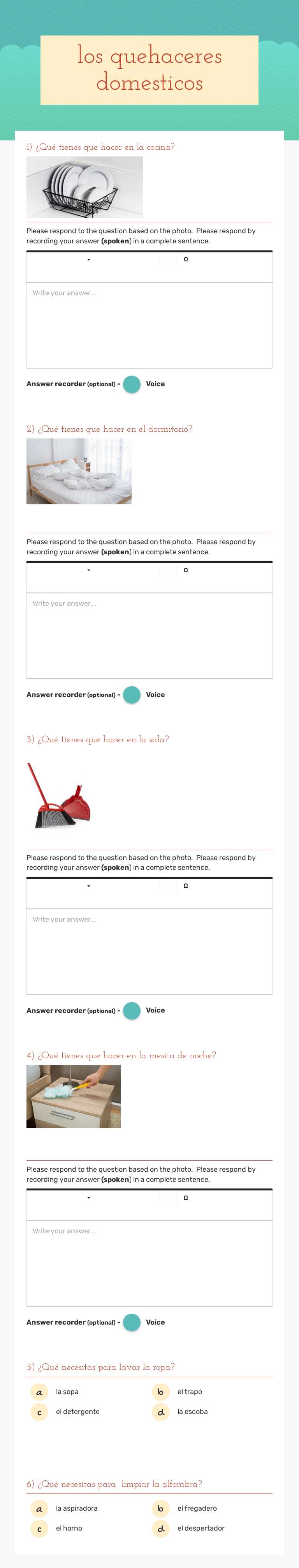 los quehaceres domesticos worksheet preview image