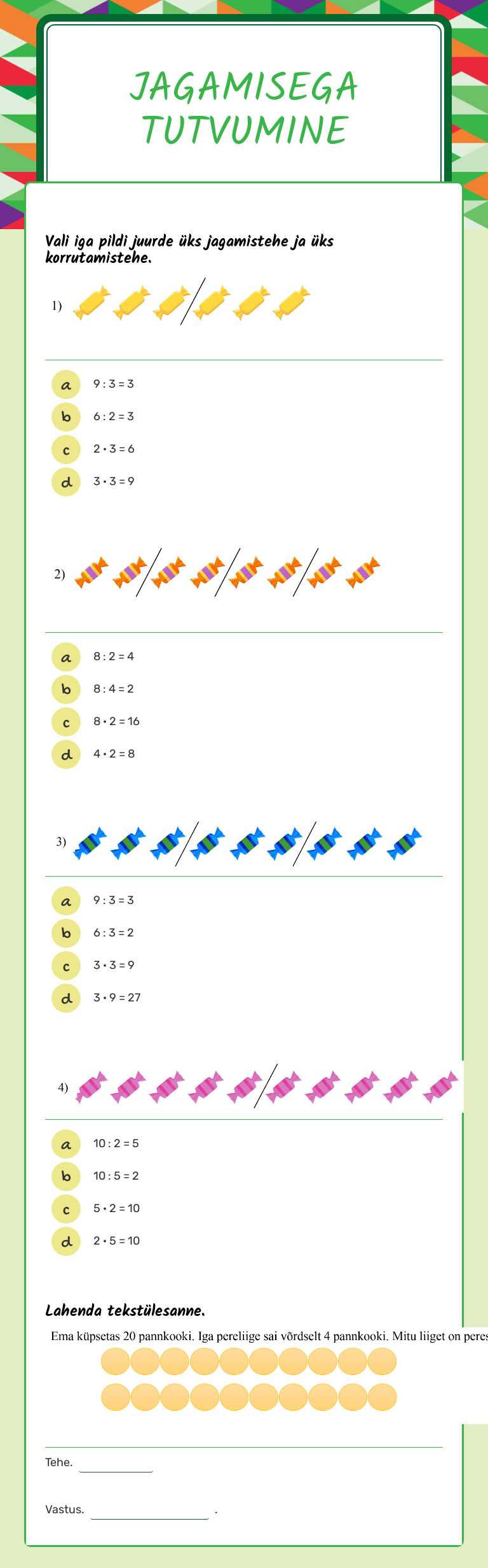 Jagamisega tutvumine worksheet preview image