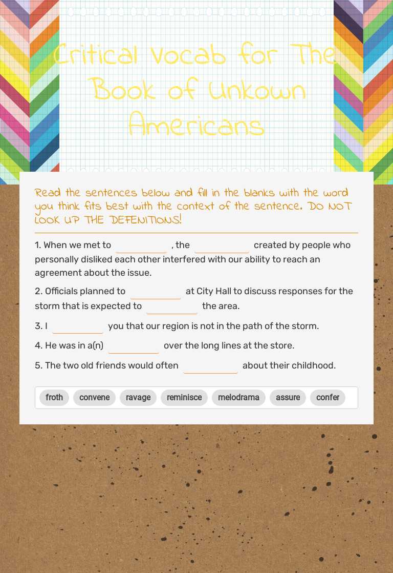 Critical Vocab for The Book of Unkown Americans worksheet preview