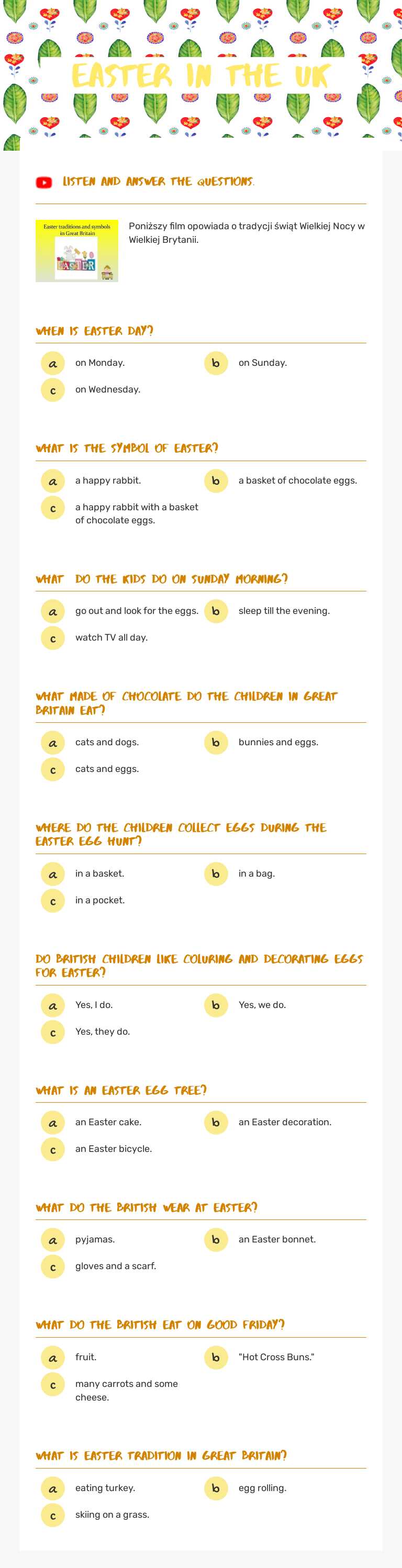 EASTER IN THE UK worksheet preview image