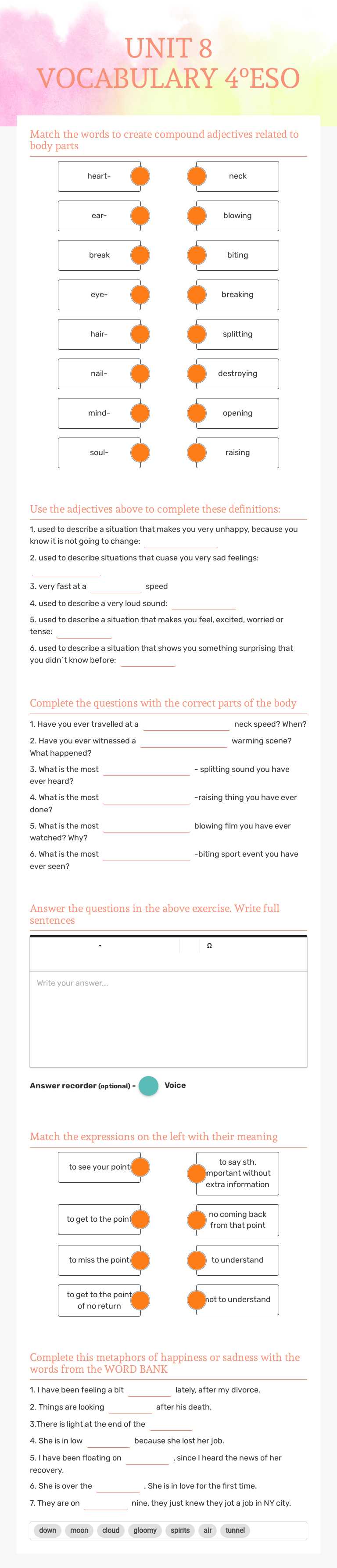 UNIT 8 VOCABULARY 4ºESO Grade 10 worksheet preview