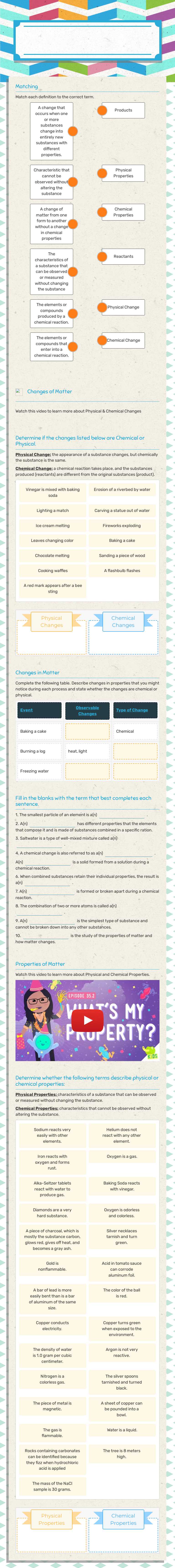 Physical and Chemical Properties & Changes worksheet preview image