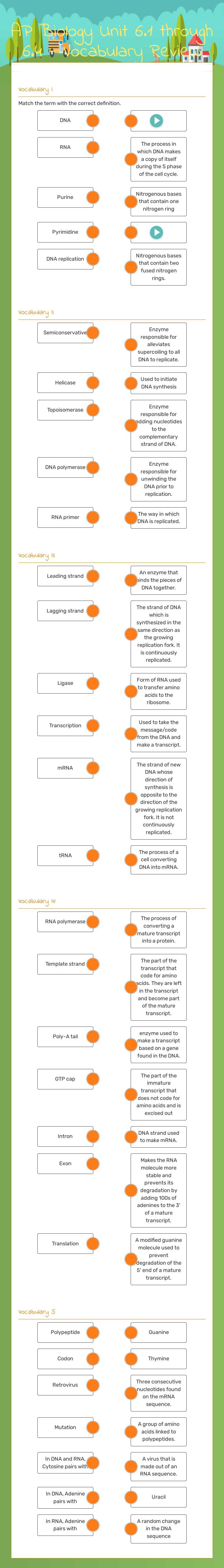 AP Biology Unit 6.1 through 6.4 -   Vocabulary Review worksheet preview