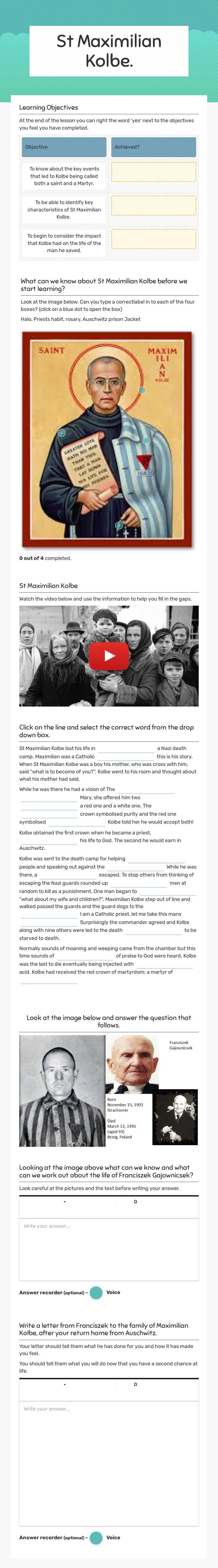 St Maximilian Kolbe. worksheet preview image