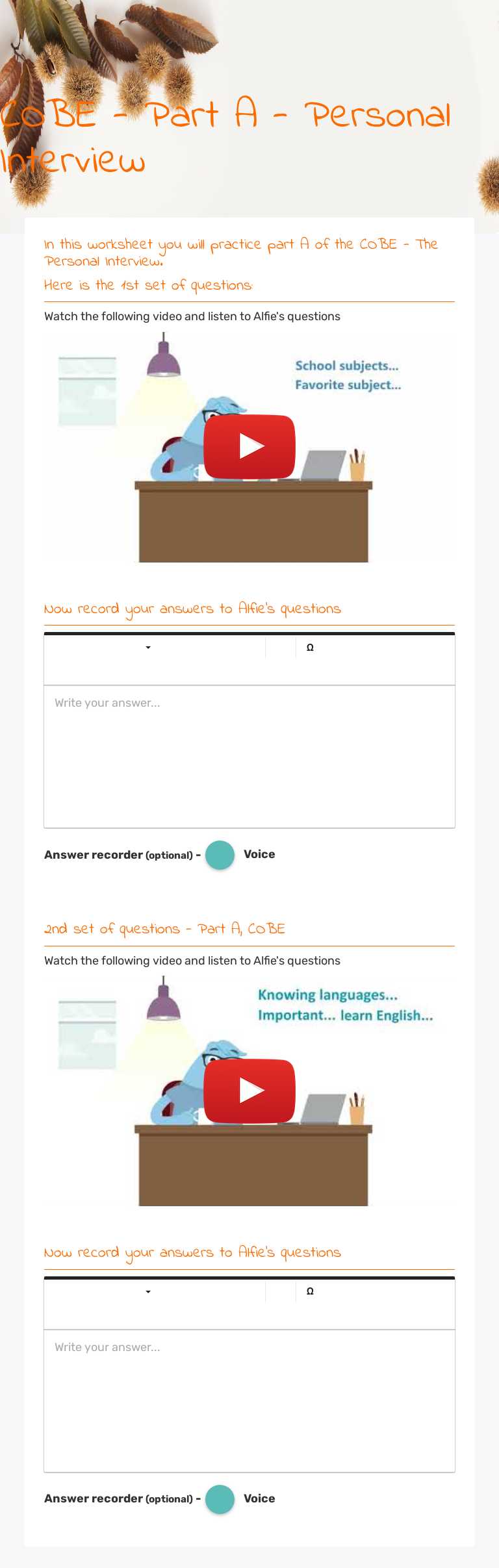 COBE - Part A - Personal Interview Grade 12 worksheet preview