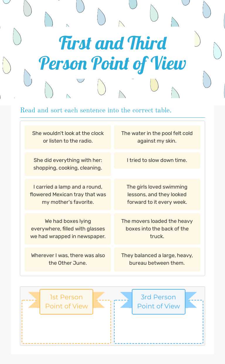 First and Third Person Point of View Grade 4 worksheet preview