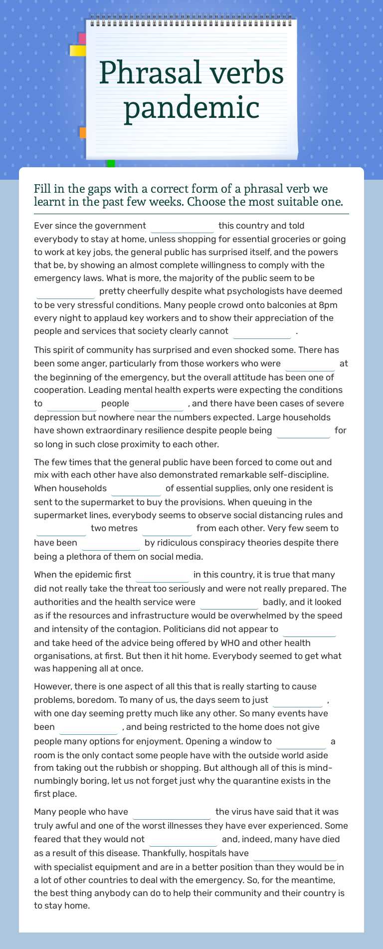 Phrasal verbs pandemic worksheet preview image