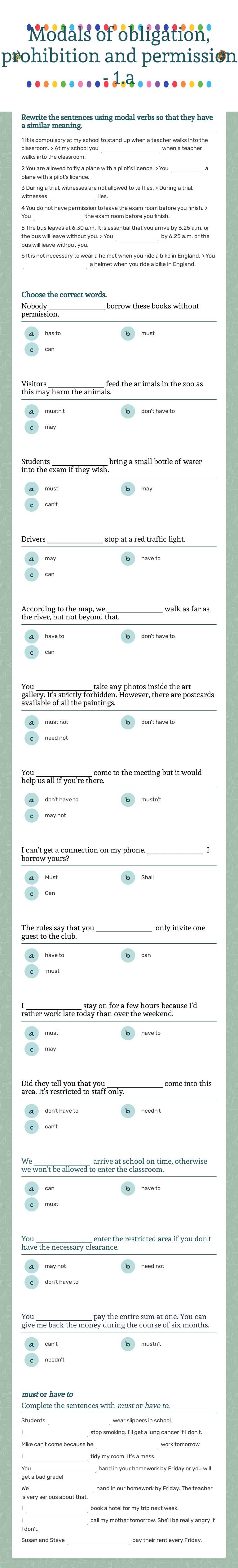 Modals of obligation, prohibition and permission - 1.a worksheet preview image