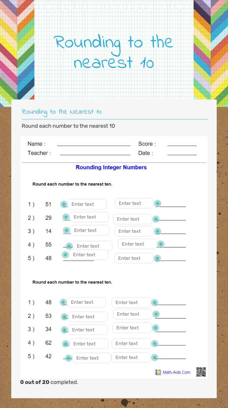 Rounding to the nearest 10 Grade 2 worksheet preview