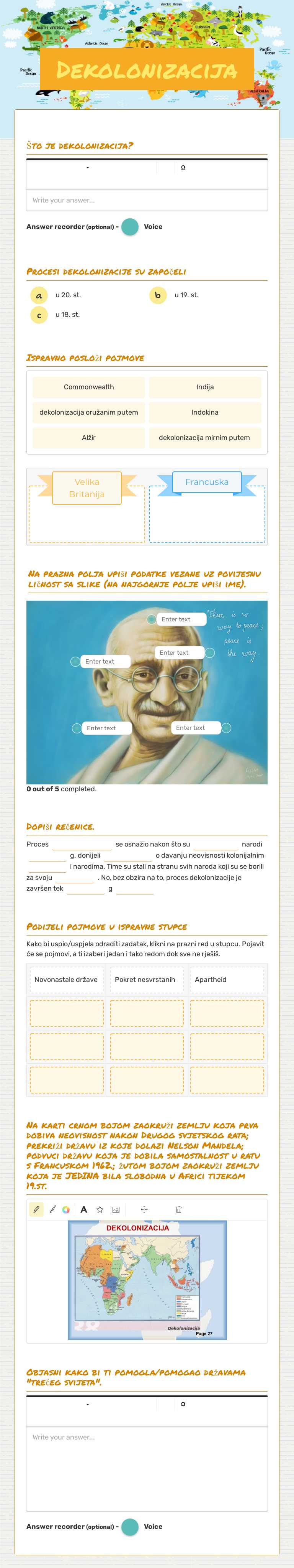 Dekolonizacija Grade 8 worksheet preview