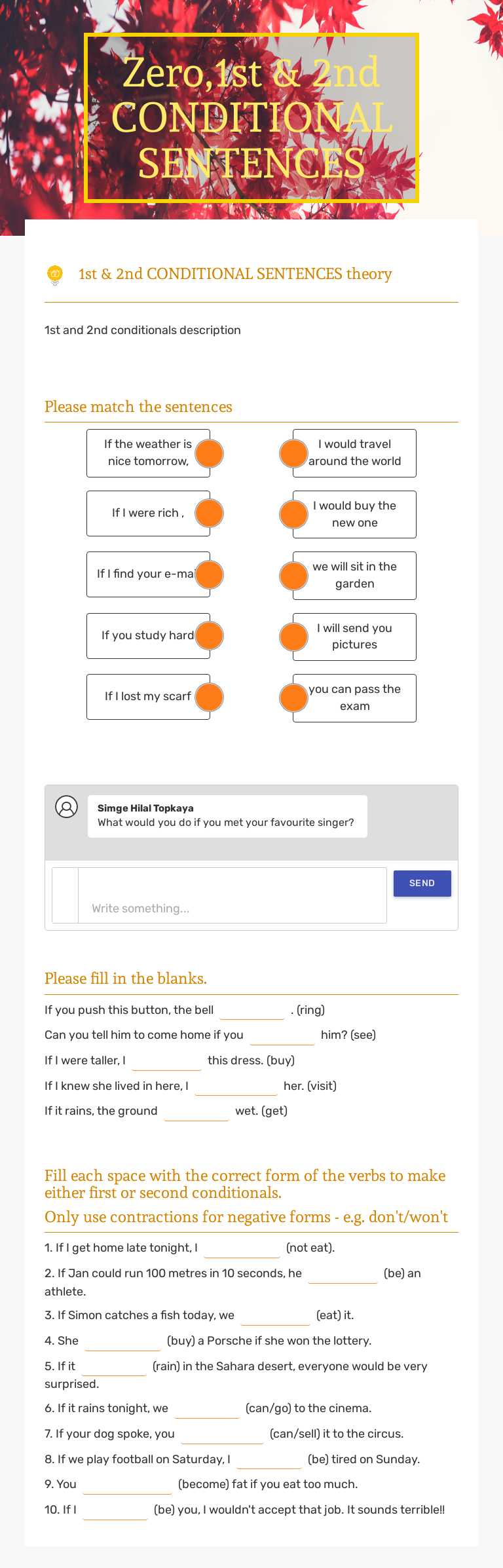 Zero,1st & 2nd CONDITIONAL SENTENCES worksheet preview image