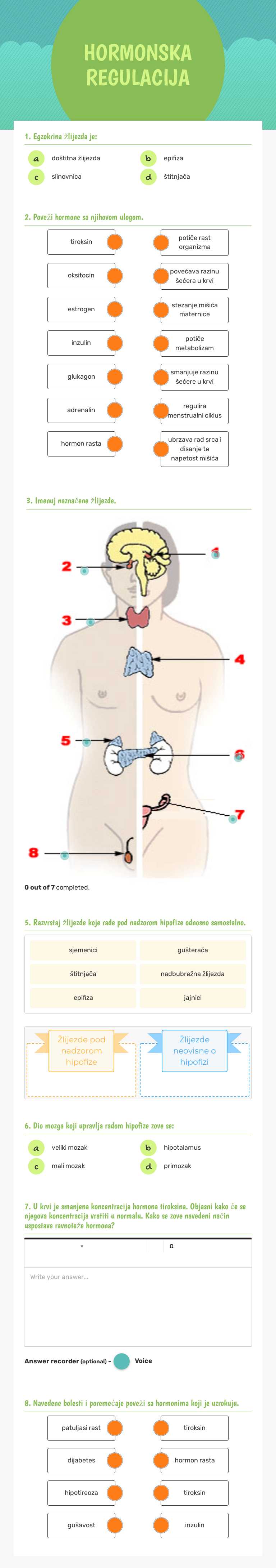 HORMONSKA REGULACIJA Grade 8 worksheet preview