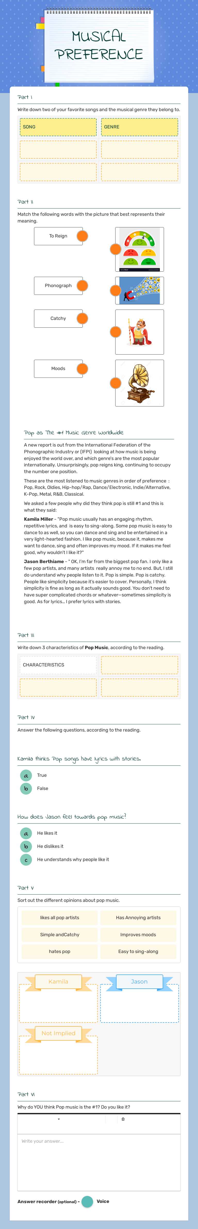 MUSICAL PREFERENCE Preschool worksheet preview