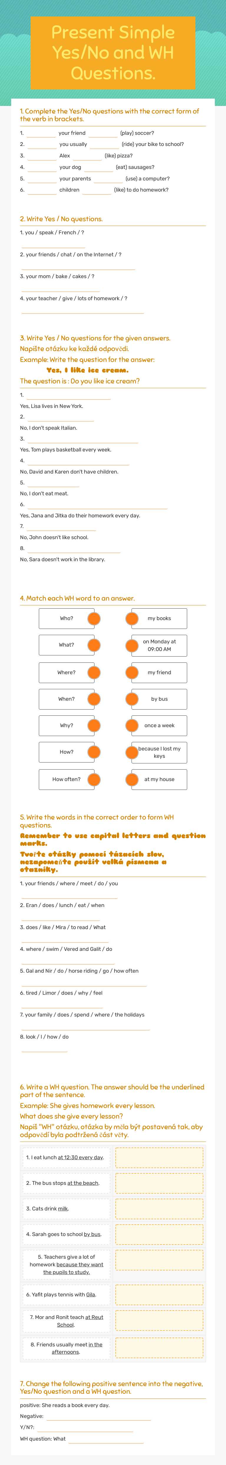 Present Simple 
Yes/No and WH Questions. Grade 7 worksheet preview