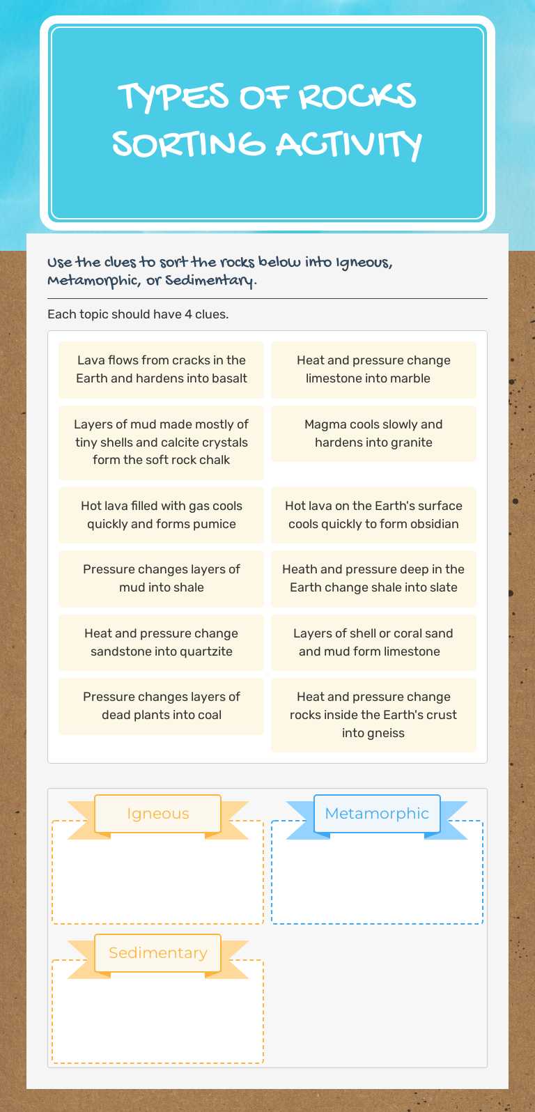 Sort rocks into Igneous, Metamorphic, or Sedimentary with this fun ...