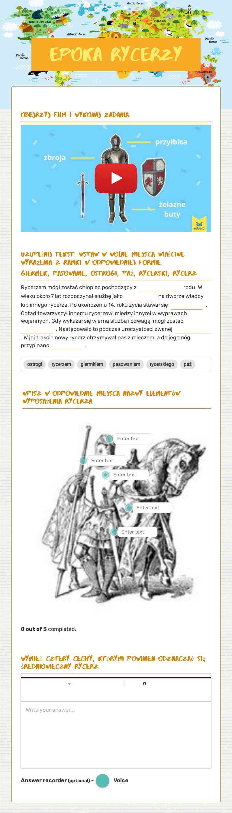 Epoka rycerzy worksheet preview image