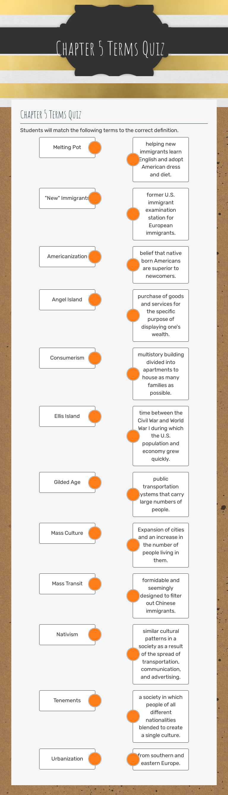 Chapter 5 Terms Quiz worksheet preview image