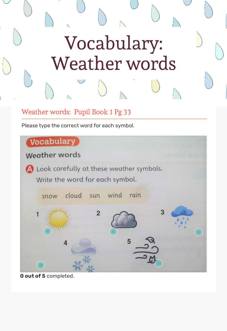 Vocabulary: Weather words Grade 1 worksheet preview