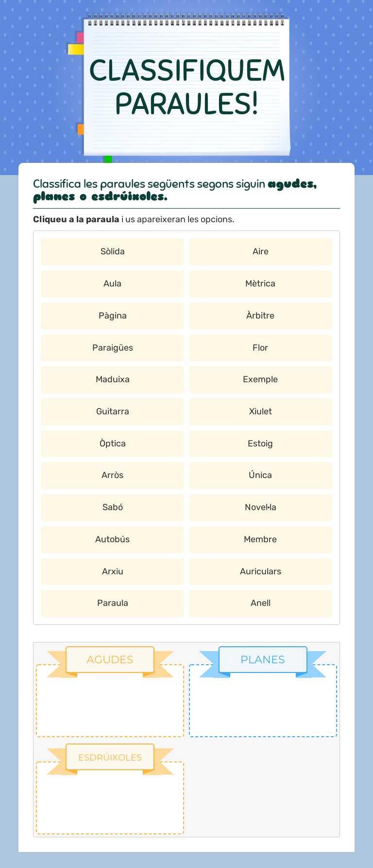CLASSIFIQUEM PARAULES! Grade 5 worksheet preview