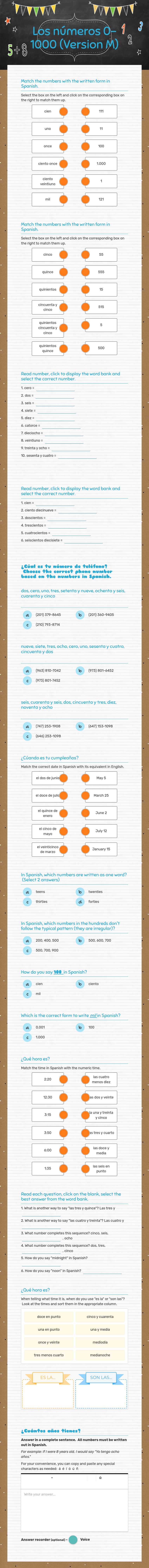 Los números        0-1000       (Version M) worksheet preview image