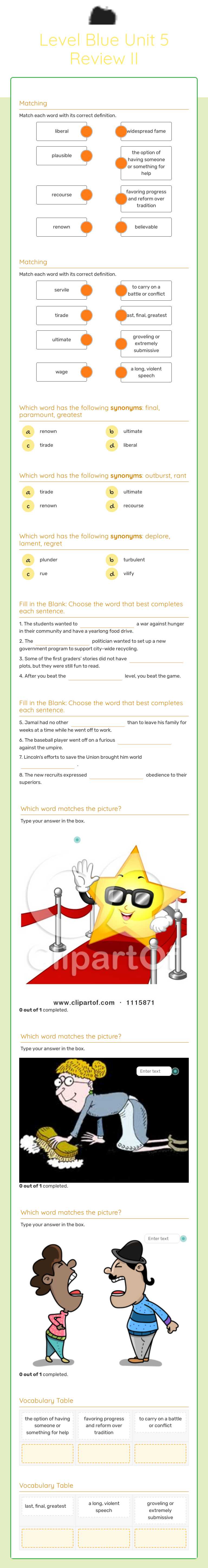 Level Blue Unit 5  Review II worksheet preview image