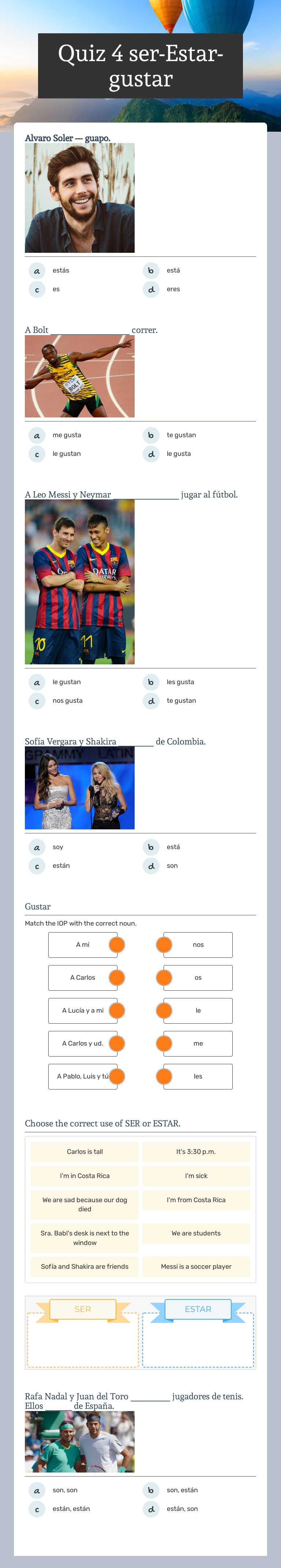 Quiz 4 ser-Estar-gustar worksheet preview image