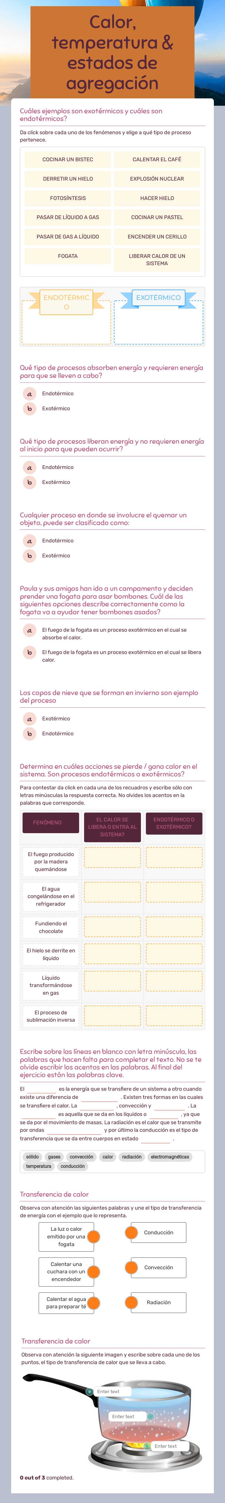 Calor, temperatura & estados de agregación Grade 9 worksheet preview