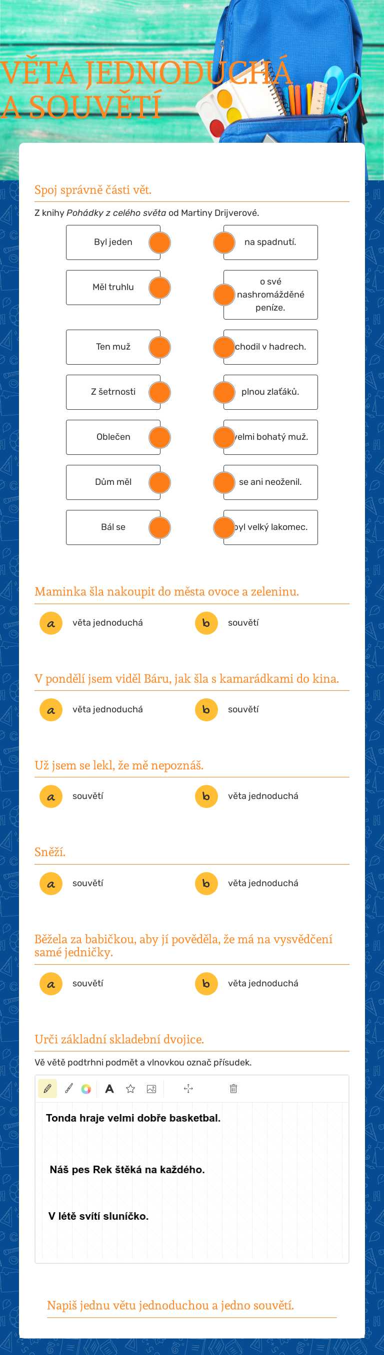 VĚTA JEDNODUCHÁ A SOUVĚTÍ worksheet preview image