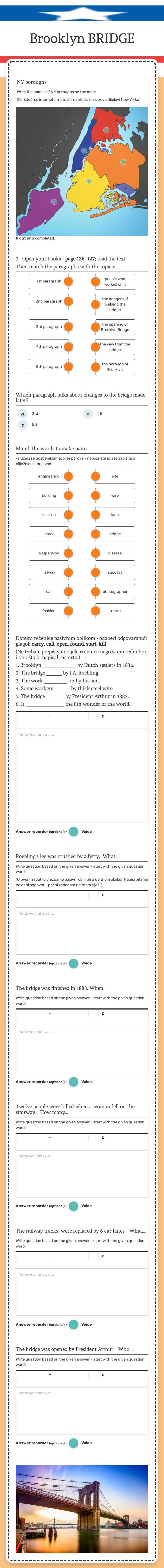 Brooklyn BRIDGE worksheet preview image