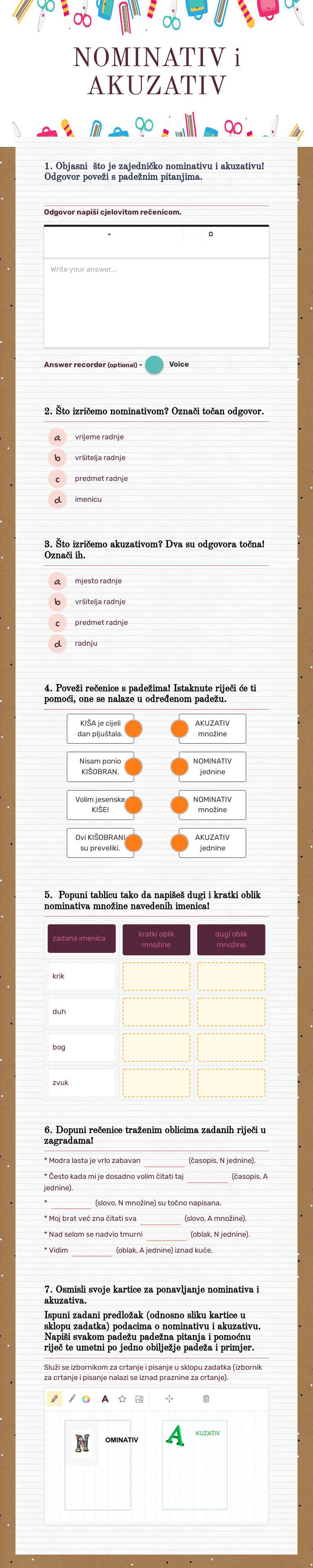 NOMINATIV i AKUZATIV Grade 5 worksheet preview