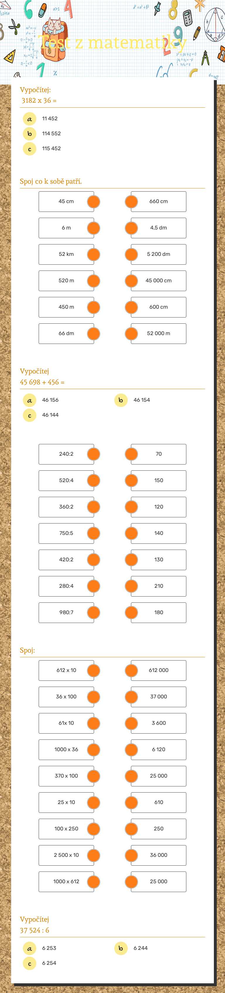 Test z matematiky worksheet preview image