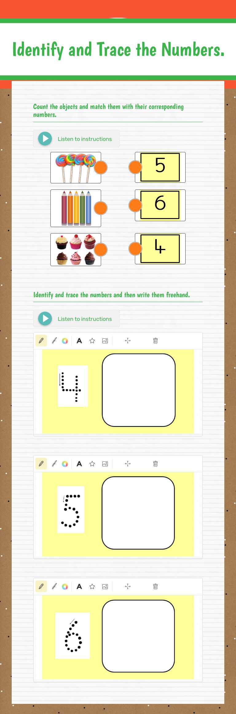 Identify and Trace the Numbers. worksheet preview image