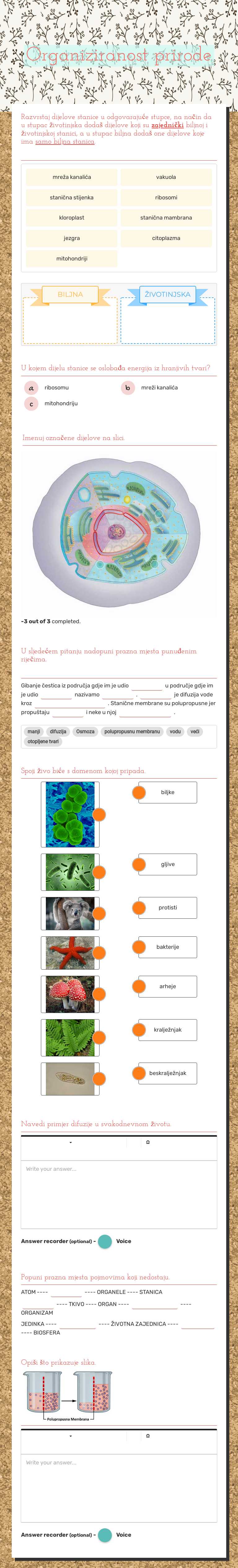 Organiziranost prirode Grade 7 worksheet preview