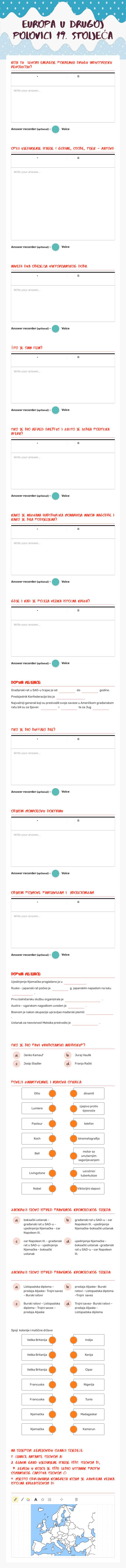 eUROPA U DRUGOJ POLOVICI 19. STOLJEĆA worksheet preview image