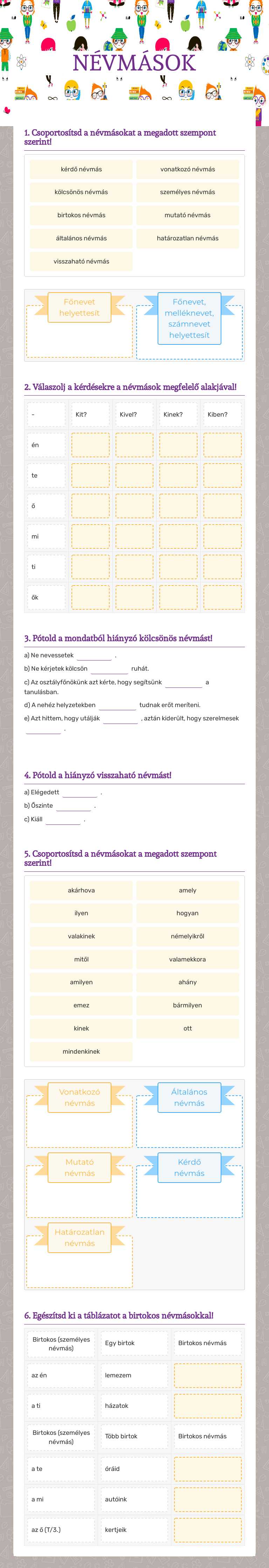 NÉVMÁSOK worksheet preview image