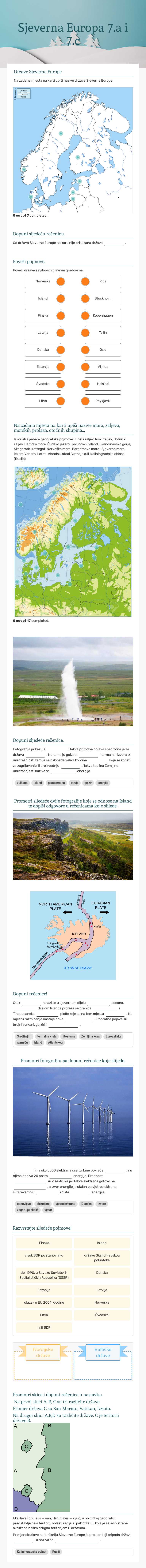Sjeverna  Europa 7.a i 7.c worksheet preview image
