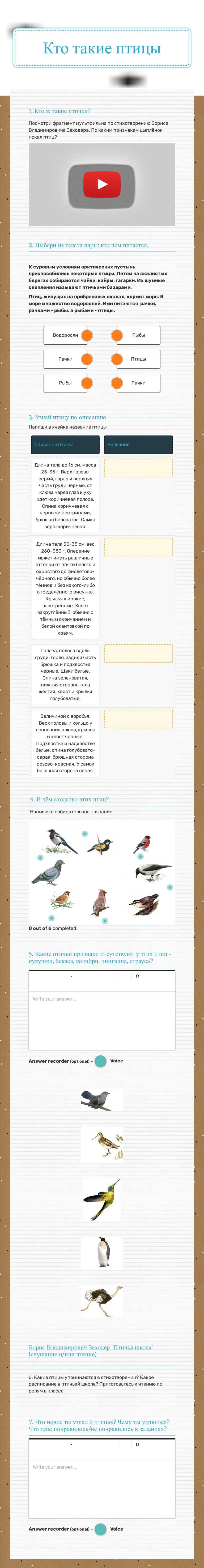 Кто такие птицы worksheet preview image