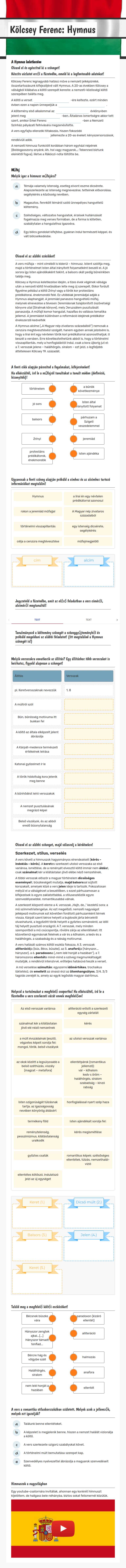 Kölcsey Ferenc: Hymnus worksheet preview image